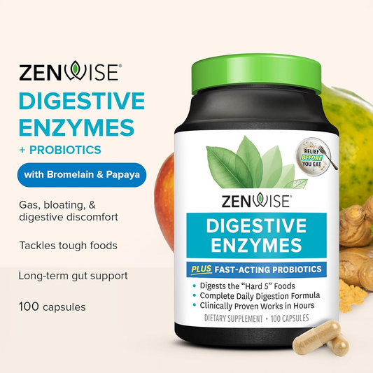 Gut health supplement digestive enzyme probiotics bloating relief”
