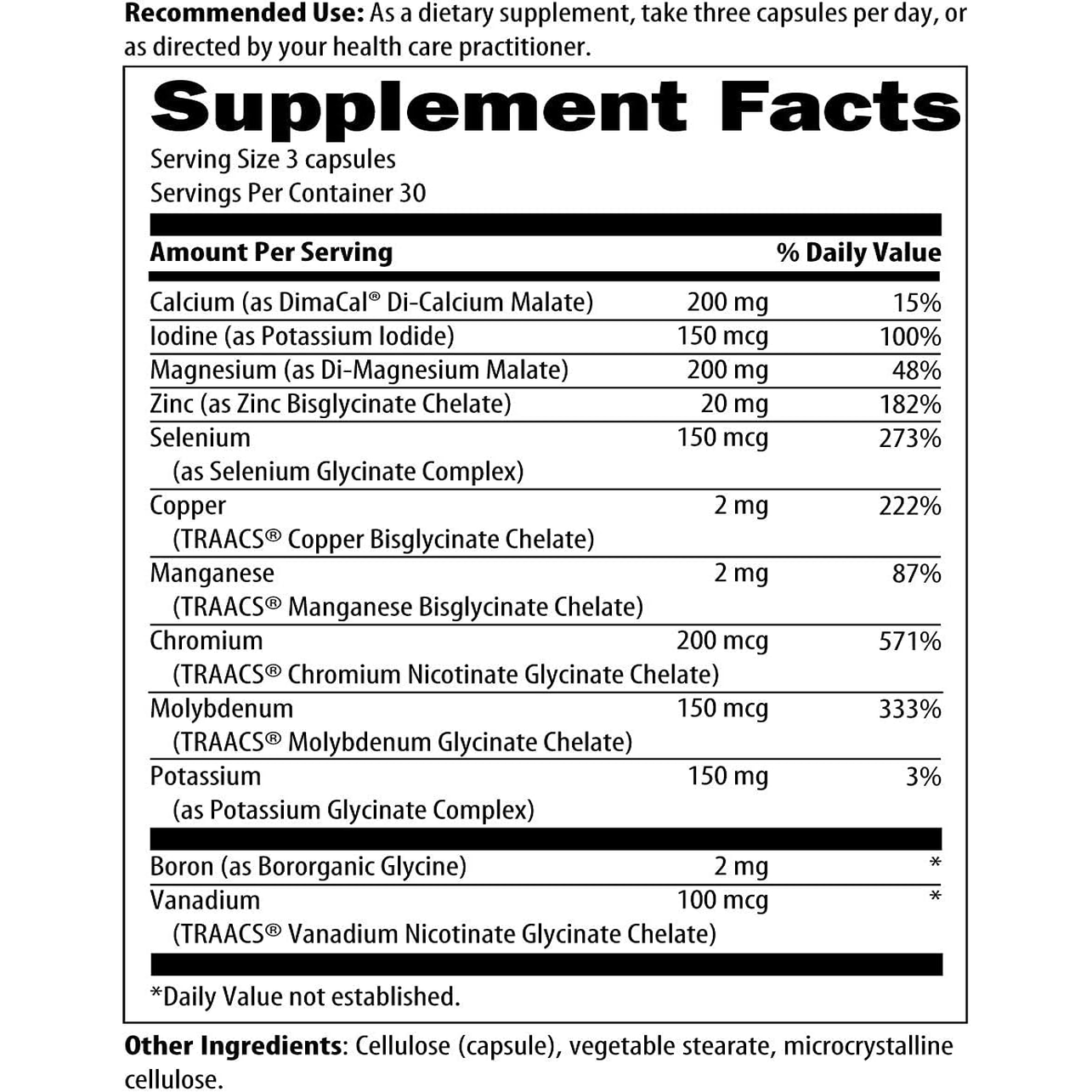 Complete Mineral Complex - Essential + Trace Minerals Supplement with Magnesium Malate, Chromium, Zinc + More - Iron-Free Multi Minerals Blend - Vegan + Gluten Free (90 Capsules)
