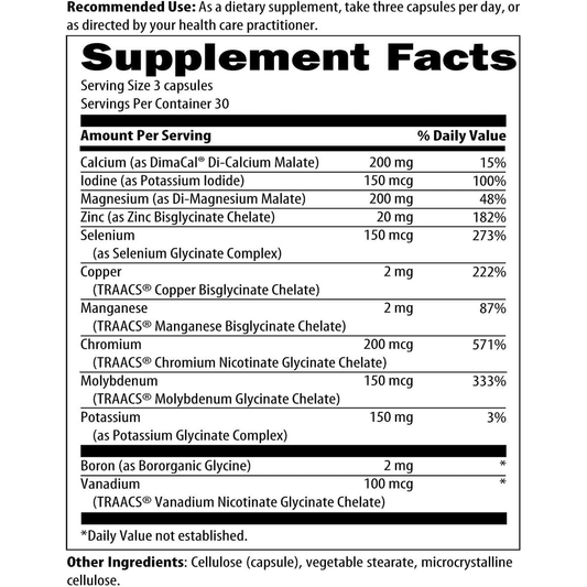 Iron free multimineral complex trace elements chelated