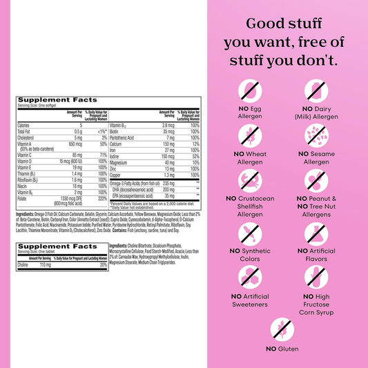 prenatal multivitamin women pregnancy choline folic acid DHA iron