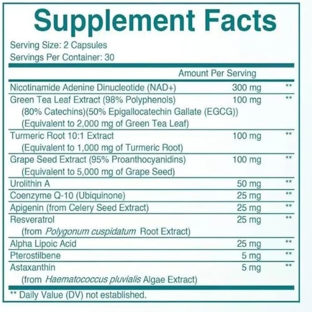 NAD Supplement 8,457 Mg Extra Strength Liposomal, Green Tea + Astaxanthin for Women & Men, Resveratrol, Coq10, Alpha Lipoic Acid