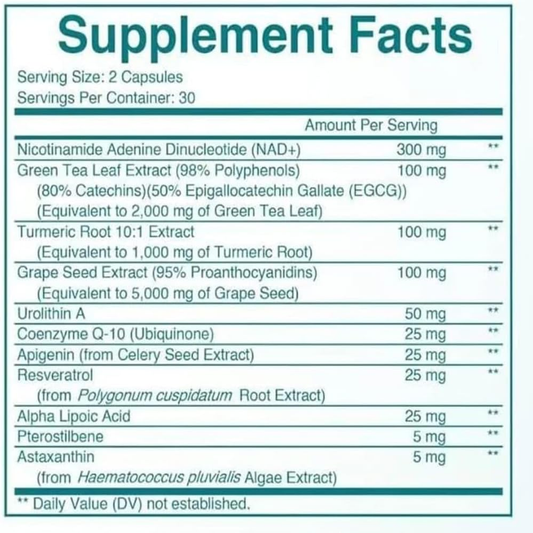 NAD Supplement 8,457 Mg Extra Strength Liposomal, Green Tea + Astaxanthin for Women & Men, Resveratrol, Coq10, Alpha Lipoic Acid