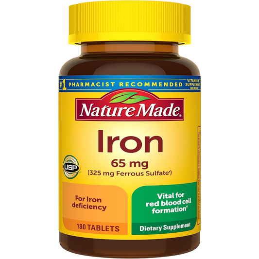 Iron 65 Mg (325 Mg Ferrous Sulfate) Tablets, Dietary Supplement for Red Blood Cell Support, 180 Tablets, 180 Day Supply