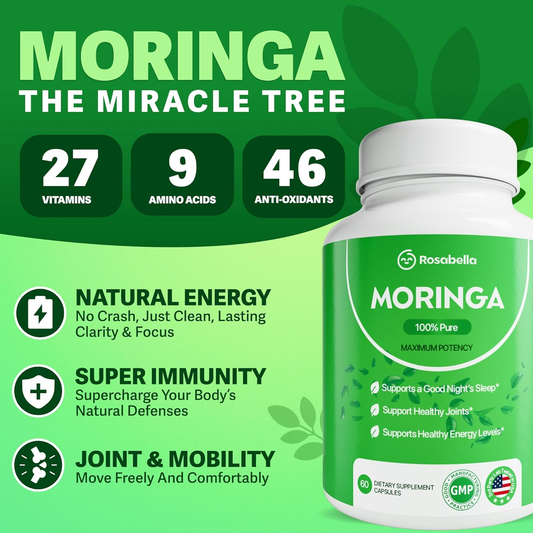 Moringa Capsules - Pure Moringa Powder, Energy, Skin, Immune & Gut Health Superfood, Rich in Antioxidants, Essential Vitamins & Amino Acids, Natural Green Superfood Supplement - 60 Count