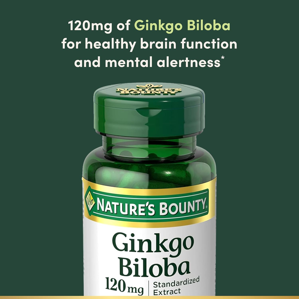 Ginkgo Biloba Capsules 120Mg, Memory Support Supplement, Supports Brain Function and Mental Alertness, 100 Capsules