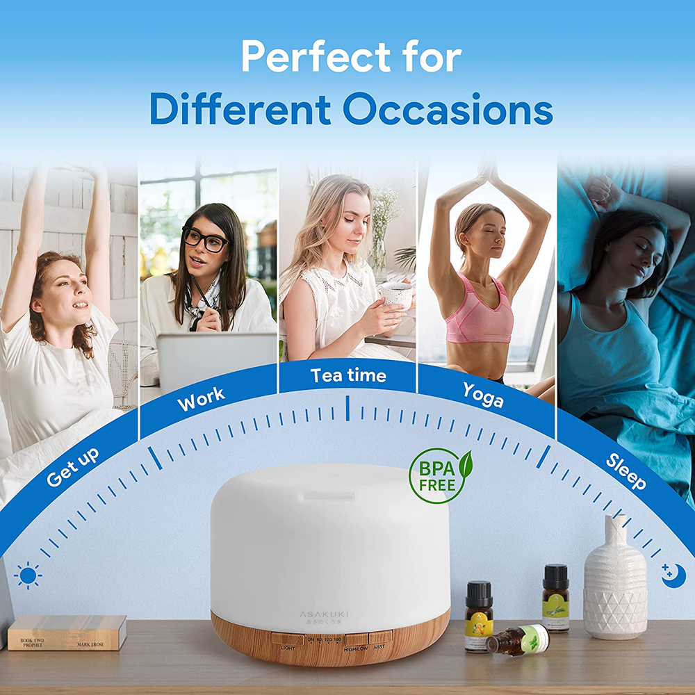 Essential Oil Diffuser 500Ml, Ultrasonic Aromatherapy Humidifier with Remote Control, 7 LED Colors, Timer & Auto-Off, Large Room Diffuser
