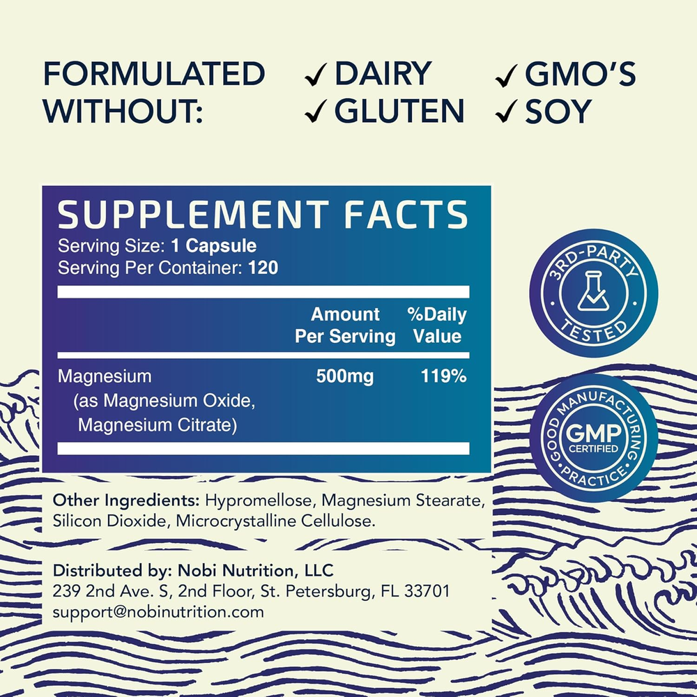 Nobi Nutrition magnesium capsules high absorption USA made