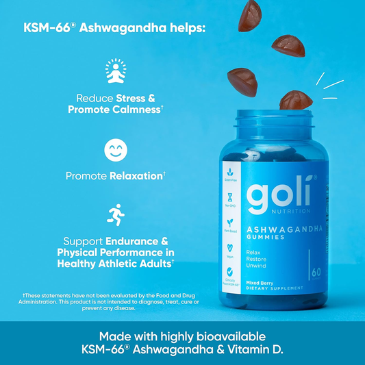 Ashwagandha & Vitamin D Gummy 120 Count - Relax. Restore. Unwind. (Mixed Berry, KSM-66, Vegan, Plant Based, Non-Gmo, Gluten-Free & Gelatin Free), Pack of 2