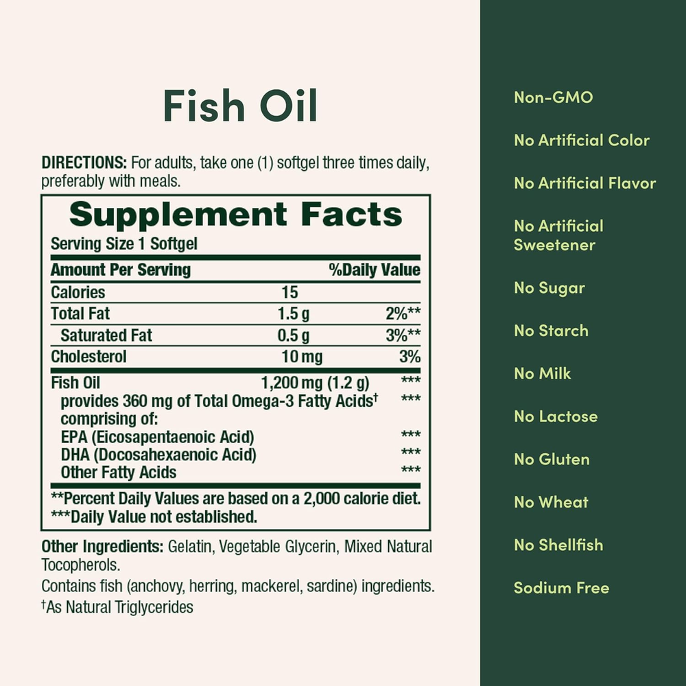 Fish Oil Omega 3 Supplements - Supports Heart Health, 1200 Mg Fish Oil, Omega-3, 200 Softgels 