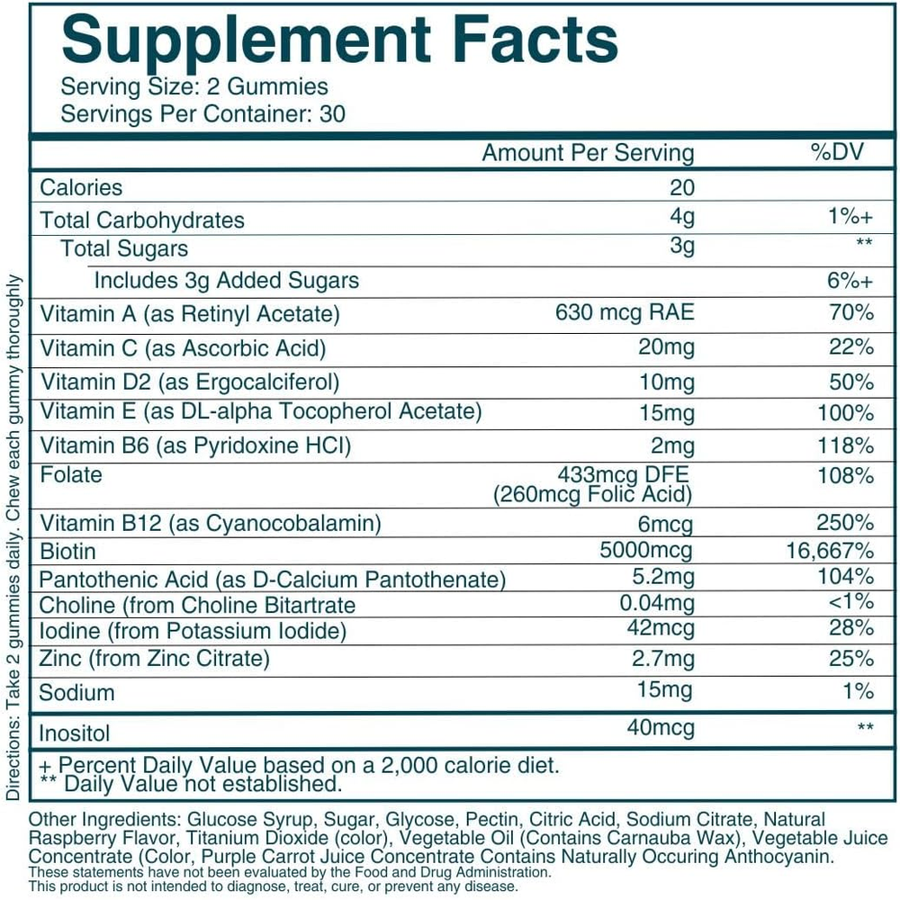 Hair Skin and Nails Gummies - Vegan Biotin Vitamins for Women & Men Supports Faster Hair Growth, Stronger Nails, Healthy Skin