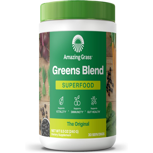 Greens Blend Superfood: Greens Powder Mix for Energy, with Organic Spirulina, Chlorella, Beet Root Powder, Digestive Enzymes & Probiotics, Original, 30 Servings 