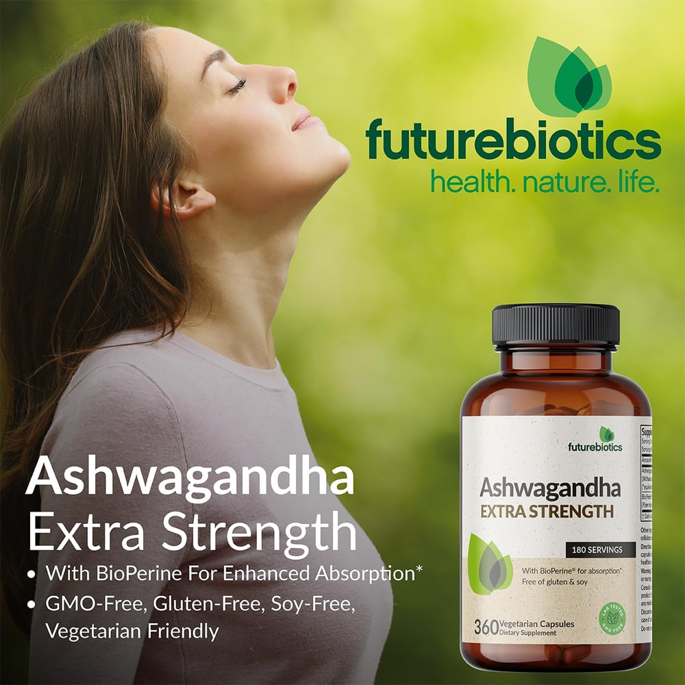 Ashwagandha Extra Strength Stress & Mood Support with Bioperine - Non GMO Formula, 100 Vegetarian Capsules