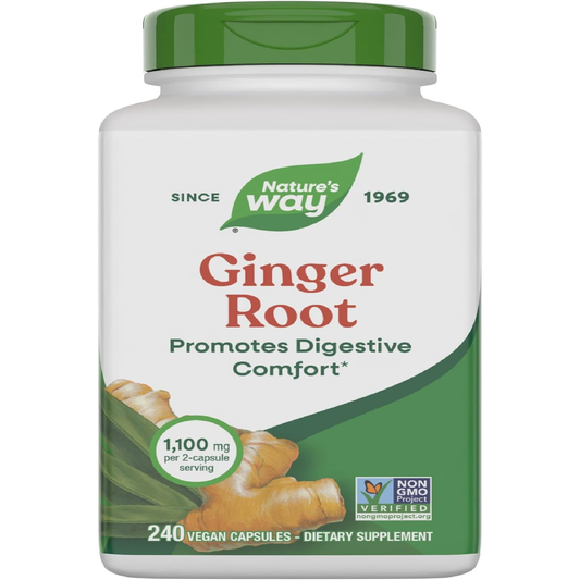 Ginger Root Capsules 550 Mg per Capsule, Digestive Comfort* Reduces Motion-Related Nausea*, 1,100 Mg per 2 Capsules, Non-Gmo Project Verified, Vegan, 240 Count