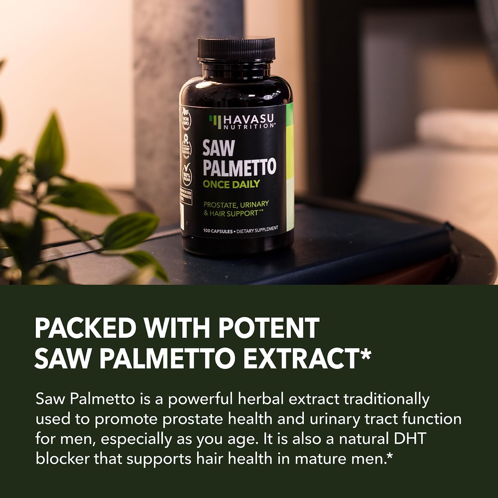 Saw Palmetto for Men Prostate Health Supplement to Promote Urinary Tract Function - 500Mg per Serving - 100 Count - DHT Blocker Hair Vitamin - Vegan, Non-Gmo Capsules, over 3 Month Supply