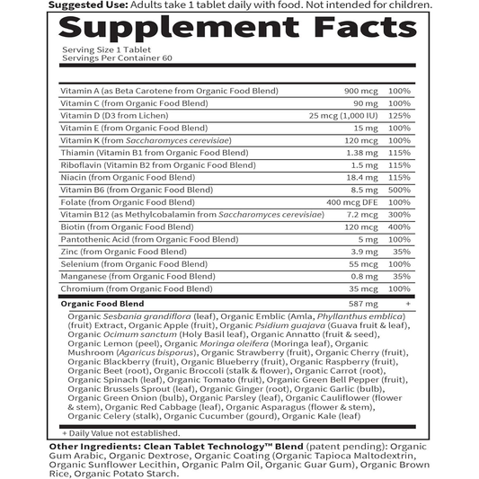 Once Daily Whole Food Multivitamin for Men, Organic Mens Vitamins & Minerals, Vitamin C, Zinc, Vegan, for Health & Well-Being, 60 Tablets