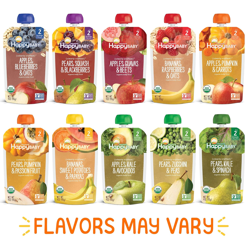 Organics Stage 2 Baby Food Pouches, Gluten Free, Vegan & Healthy Snack, Clearly Crafted Fruit & Veggie Puree, Fruit & Veggie Variety Pack, 4 Ounces (Pack of 10), Amazon Exclusive