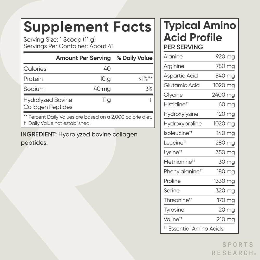 Sports Research collagen peptides powder type I III 16oz unflavored”

