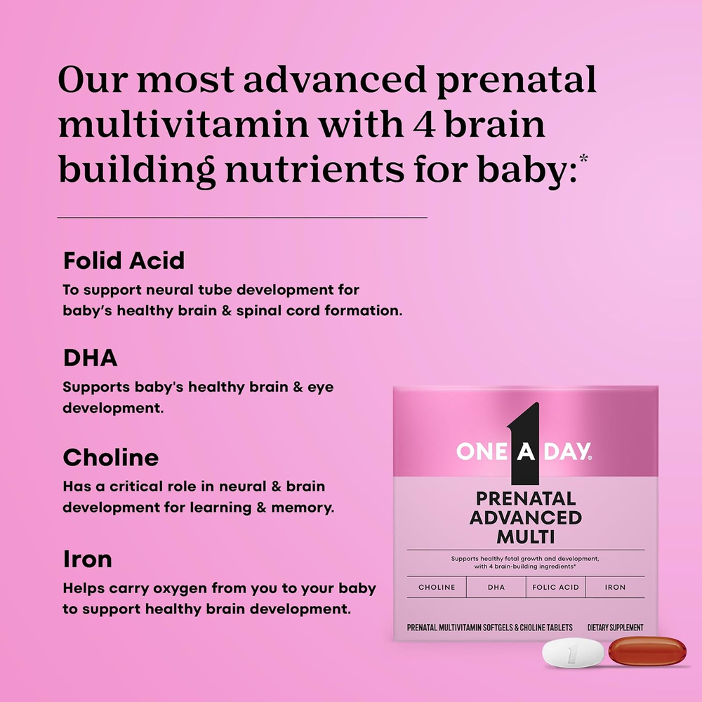 Prenatal Advanced- Prenatal Vitamins with Folic Acid, Choline, DHA & Iron, Pregnancy Vitamins for Women to Support Baby’S Development, 60+60 Ct (120 Total Set) 
