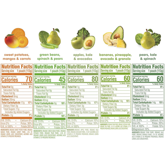 Organics Stage 2 Baby Food Pouches, Gluten Free, Vegan & Healthy Snack, Clearly Crafted Fruit & Veggie Puree, Fruit & Veggie Variety Pack, 4 Ounces (Pack of 10), Amazon Exclusive