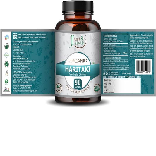 Organic Haritaki (Terminalia Chebula) - 750Mg (90 Tablets) | Dietary Supplements for Detoxification & Rejuvenation for Vata