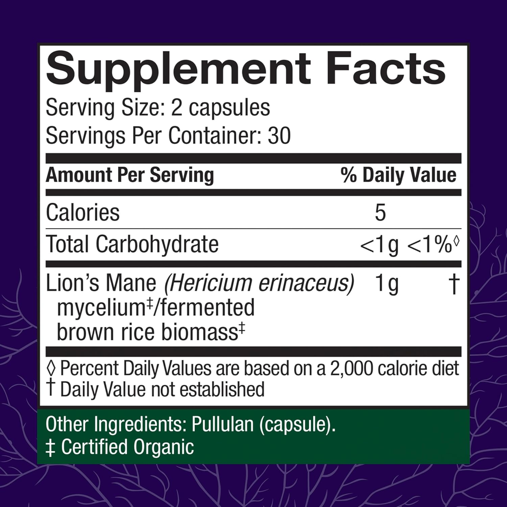 Mushrooms Lion'S Mane - Supplement Capsules for Brain Health Support - Mushroom Support for Focus & Memory Function - Immune & Nervous System Supplement - 60 Capsules (30 Servings)*