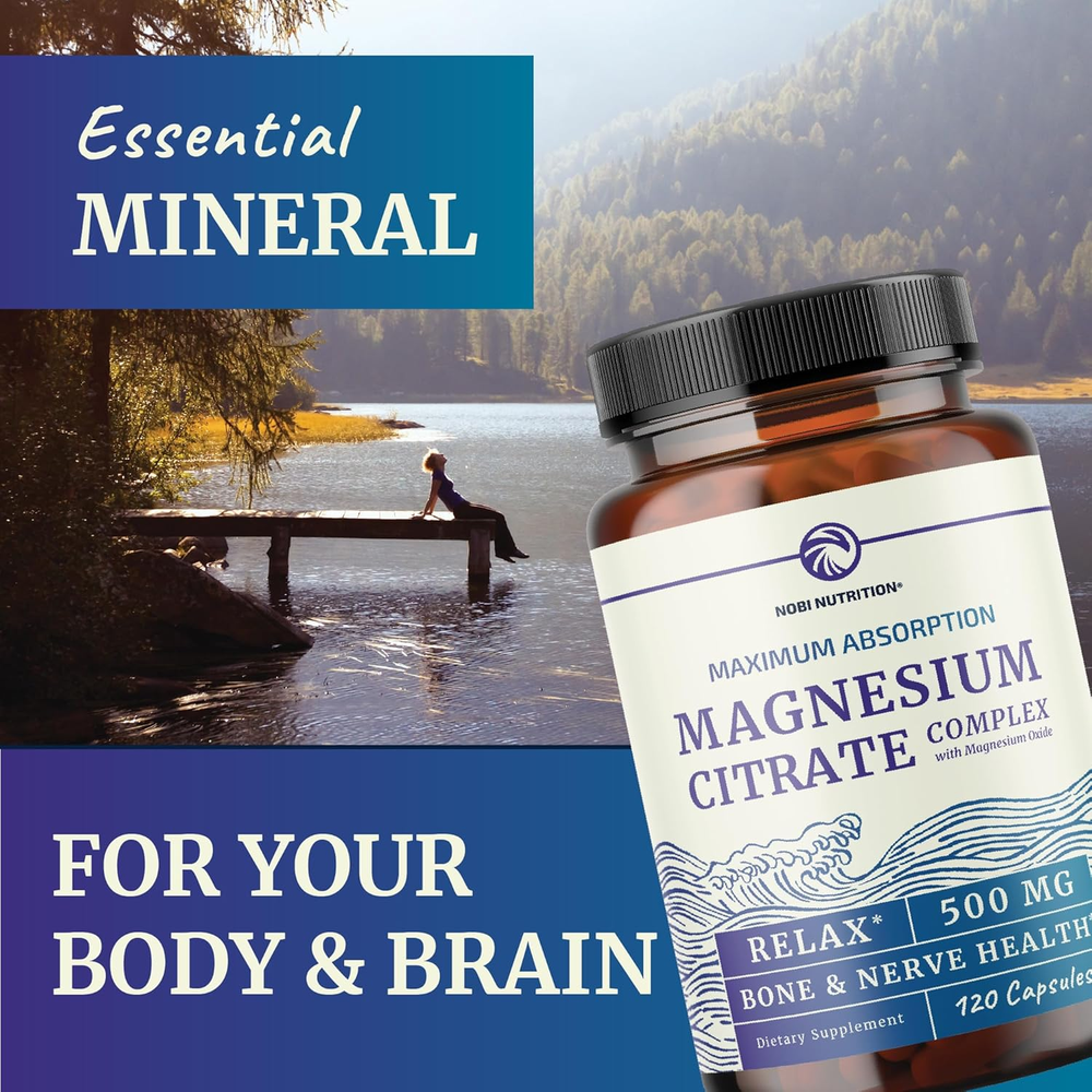 Magnesium Citrate 500 MG (120Ct) for Calm, Relaxation, Constipation & Digestion Support | High Absorption Magnesium Supplement with Elemental Mag Oxide | Gluten-Free, Soy-Free | 4-Month Supply