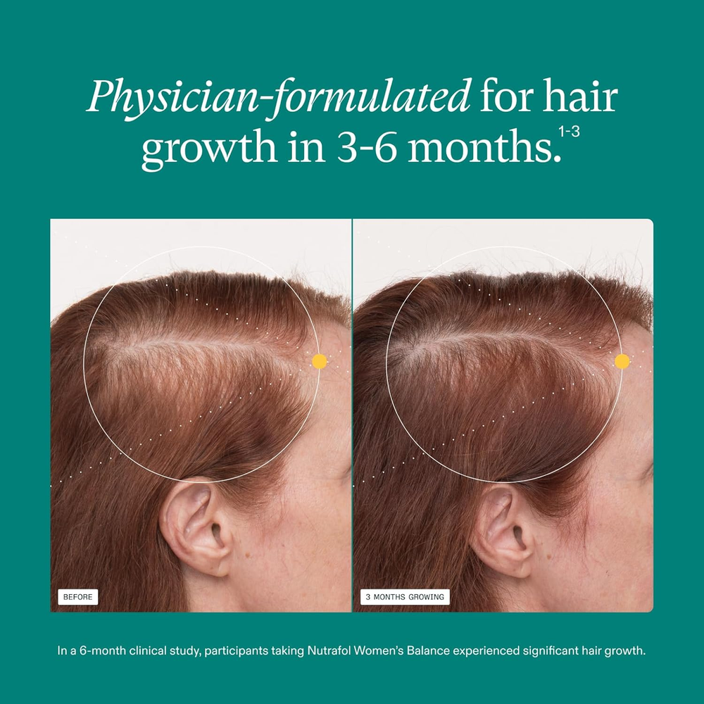 Women'S Balance Hair Growth Supplements, Ages 45 and Up, Clinically Proven for Visibly Thicker Hair and Scalp Coverage, Dermatologist Recommended - 1 Month Supply
