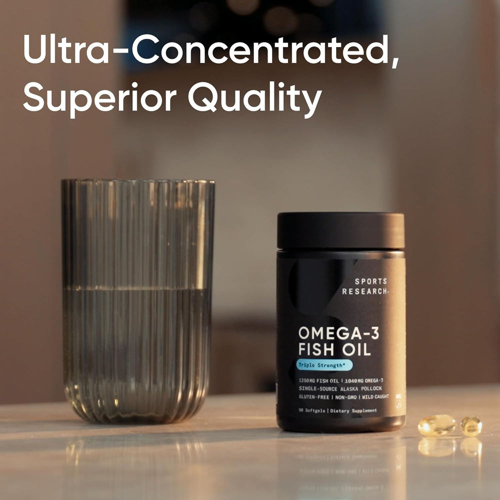 Triple Strength Omega 3 Fish Oil - Burpless Fish Oil Supplement W/Epa & DHA Fatty Acids from Single-Source Wild Alaskan Pollock - 1250 Mg, 90 Ct