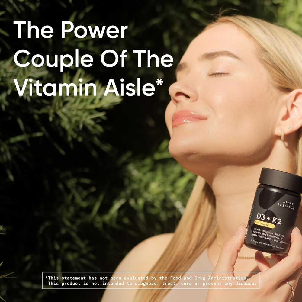 ® Vitamin D3 + K2 W/ Coconut Oil - Vegan Vitamin D 5000Iu & Mk7 Vitamin K 100Mcg for Bone & Immune Support - Vegan Certified · Non-Gmo · Soy Free - 60 Softgels