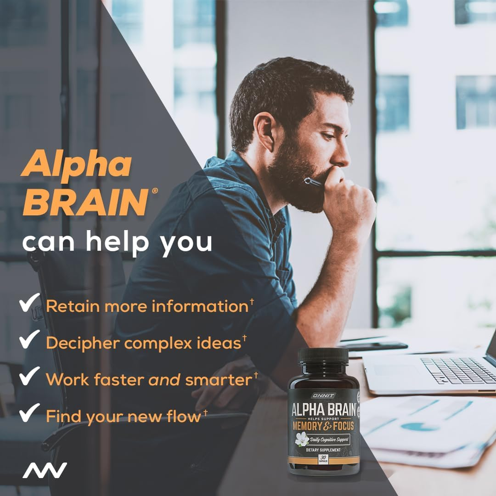 Alpha Brain Nootropic Brain Supplement for Men & Women | Memory, Mental Clarity & Cognitive Improvement | Focus Capsules with L-Theanine, Vitamin B6 & Phosphatidylserine (30 Count)