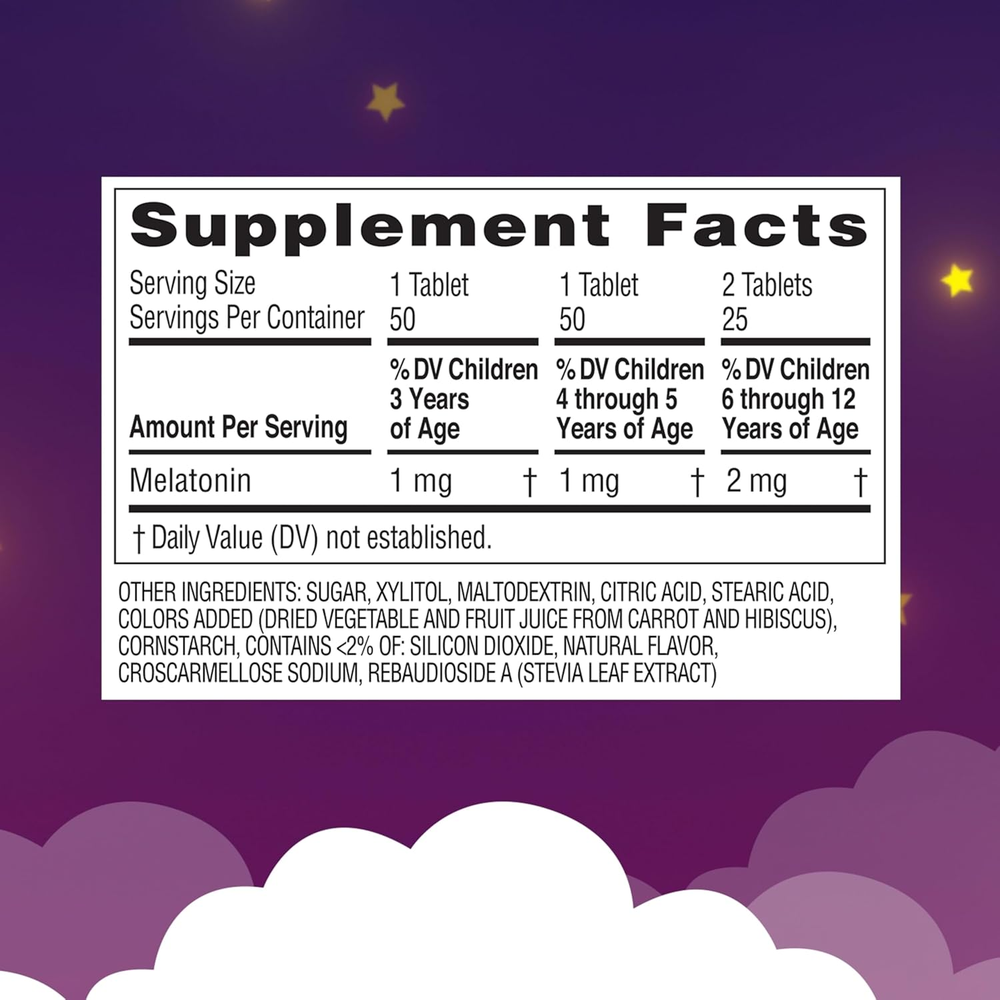 Zarbee’S Kids Melatonin Sleep Aid Chewable Tablets, 1 Mg, Drug & Alcohol-Free, Non-Habit Forming, Natural Grape Flavor, No Artificial Sweeteners or Dyes, Gluten Free, Ages 3+, 50 Ct Bottle
