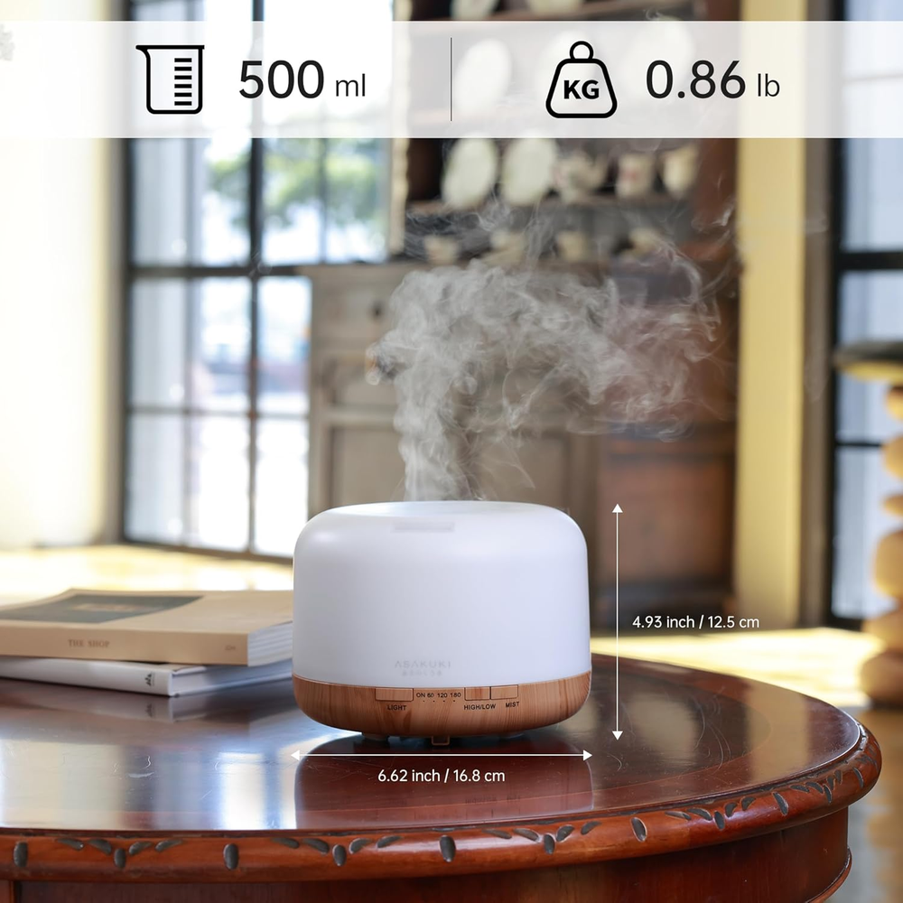 Essential Oil Diffuser 500Ml, Ultrasonic Aromatherapy Humidifier with Remote Control, 7 LED Colors