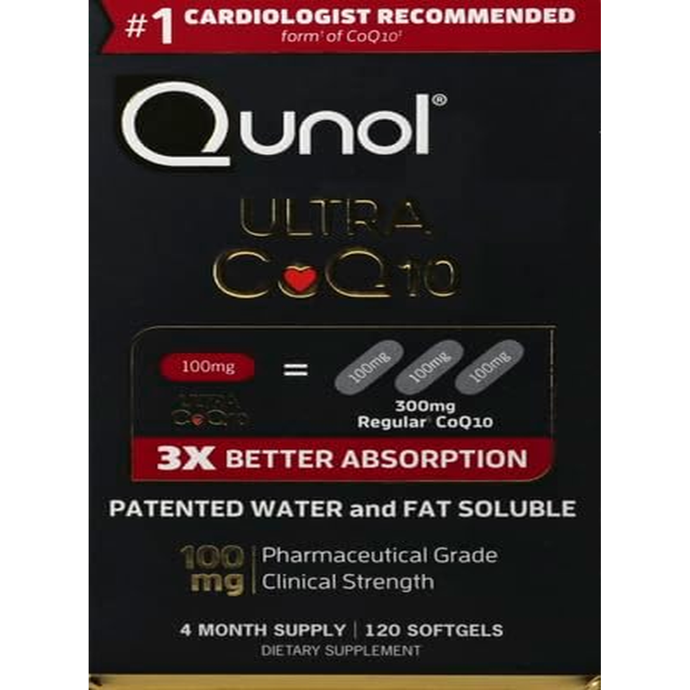 Antioxidant for Heart Health Ultra CoQ10 100Mg Softgels, 3X Better Absorption,  & Energy Production, Coenzyme Q10 Vitamins and Supplements, 4 Month Supply, 120 Count