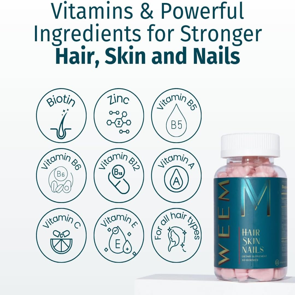 Hair Skin and Nails Gummies - Vegan Biotin Vitamins for Women & Men Supports Faster Hair Growth, Stronger Nails, Healthy Skin