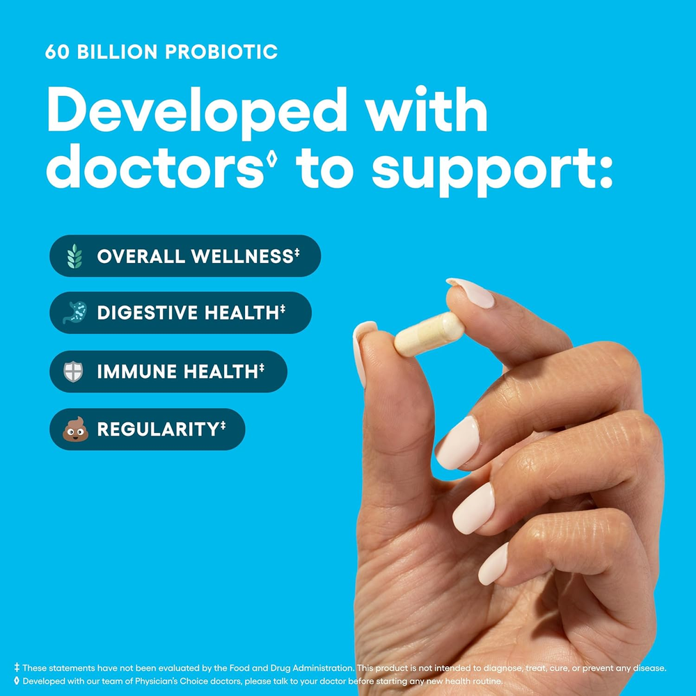 Probiotics 60 Billion CFU - 10 Strains + Organic Prebiotics - Immune, Digestive & Gut Health - Supports Occasional Constipation, Diarrhea, Gas & Bloating - for Women & Men - 60Ct