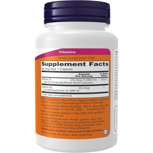  NOW Vitamin    D-3 & K-2    1,000 IU/45 mcg - 120 Veg Capsules