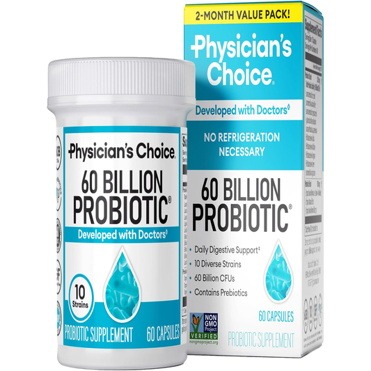 Probiotics 60 Billion CFU - 10 Strains + Organic Prebiotics - Immune, Digestive & Gut Health - Supports Occasional Constipation, Diarrhea, Gas & Bloating - for Women & Men - 60Ct