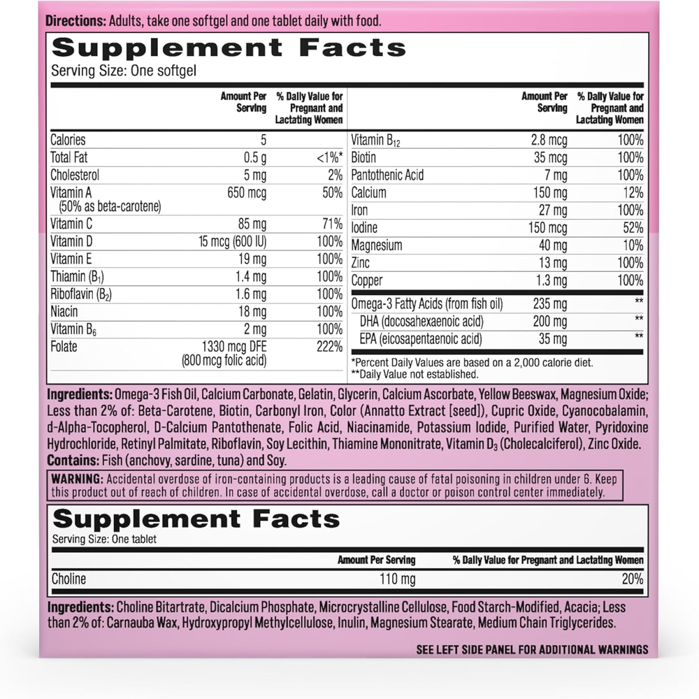 Prenatal Advanced- Prenatal Vitamins with Folic Acid, Choline, DHA & Iron, Pregnancy Vitamins for Women to Support Baby’S Development, 60+60 Ct (120 Total Set) 