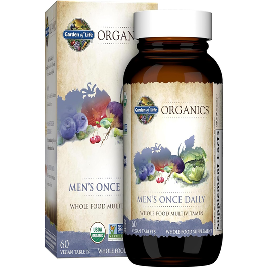 Once Daily Whole Food Multivitamin for Men, Organic Mens Vitamins & Minerals, Vitamin C, Zinc, Vegan, for Health & Well-Being, 60 Tablets