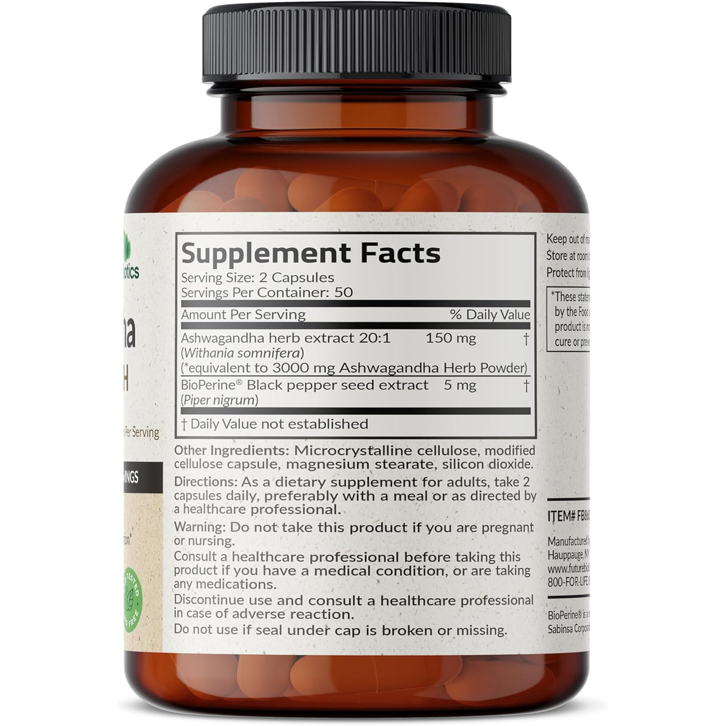 Ashwagandha Extra Strength Stress & Mood Support with Bioperine - Non GMO Formula, 100 Vegetarian Capsules