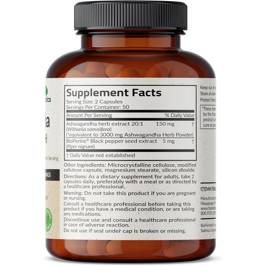 Ashwagandha Extra Strength Stress & Mood Support with Bioperine - Non GMO Formula, 100 Vegetarian Capsules