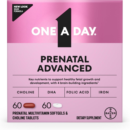 Prenatal Advanced- Prenatal Vitamins with Folic Acid, Choline, DHA & Iron, Pregnancy Vitamins for Women to Support Baby’S Development, 60+60 Ct (120 Total Set) 