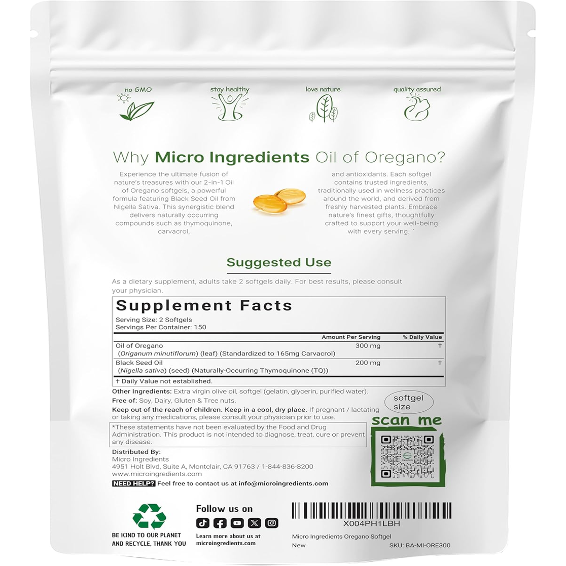 Oil of Oregano Softgels, 300 Count | 2 in 1 Formulated with Black Seed Oil, 4X Strength Carvacrol & Thymoquinone | Plant Based, Non-Gmo, & Immune Support