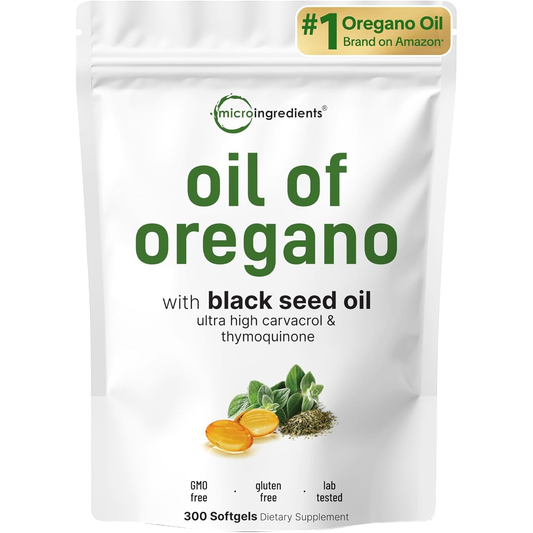 Oil of Oregano Softgels, 300 Count | 2 in 1 Formulated with Black Seed Oil, 4X Strength Carvacrol & Thymoquinone | Plant Based, Non-Gmo, & Immune Support