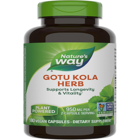 Gotu Kola Herb, Supports Longevity and Vitality*, 950 Mg per 2-Capsule Serving, Non-Gmo Project Verified, 180 Capsules 