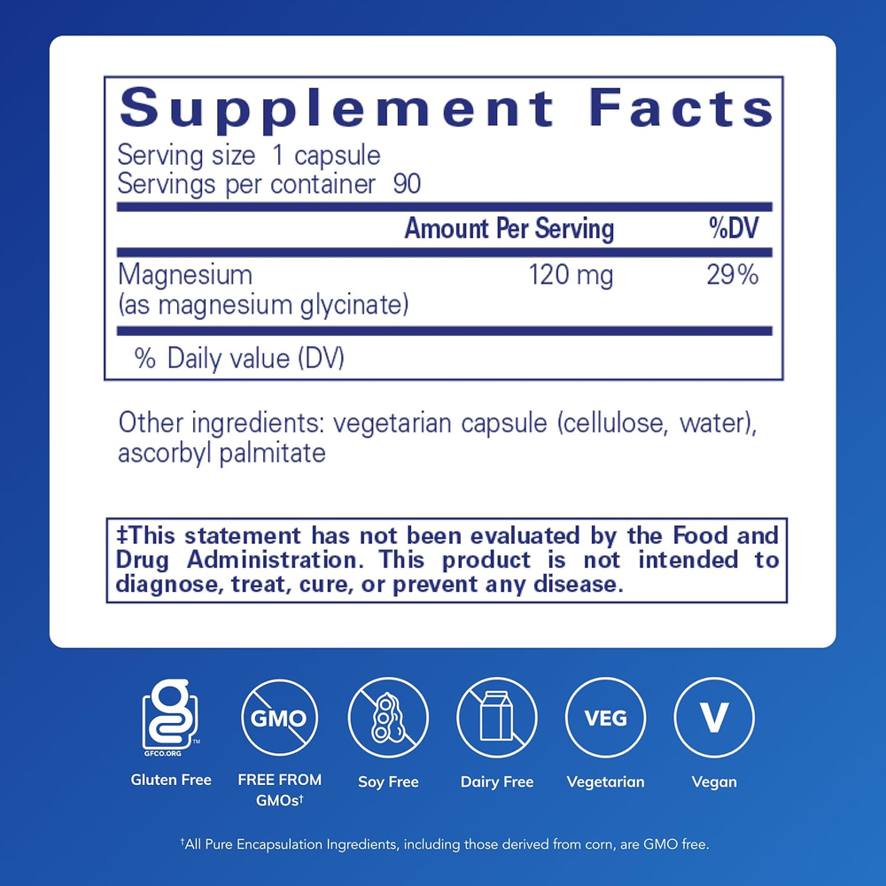 Magnesium (Glycinate) - Supplement to Support Stress Relief, Sleep, Heart Health, Nerves, Muscles, and Metabolism* - 90 Capsules