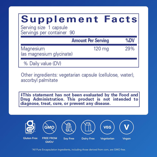 Magnesium (Glycinate) - Supplement to Support Stress Relief, Sleep, Heart Health, Nerves, Muscles, and Metabolism* - 90 Capsules