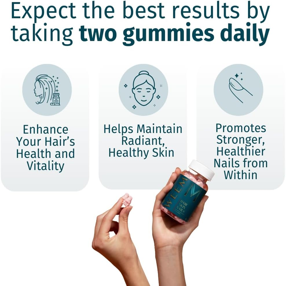 Hair Skin and Nails Gummies - Vegan Biotin Vitamins for Women & Men Supports Faster Hair Growth, Stronger Nails, Healthy Skin