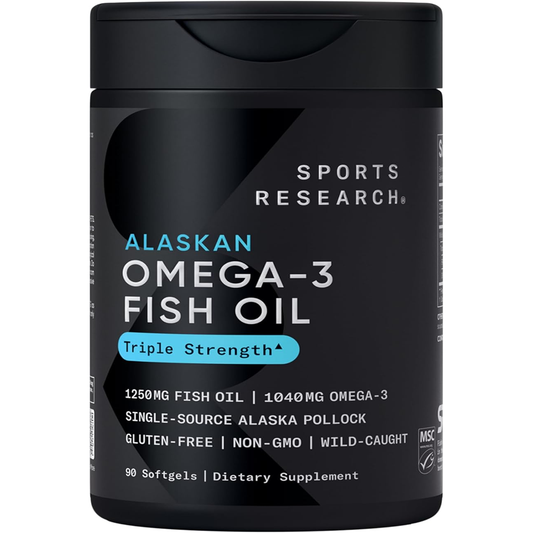 Triple Strength Omega 3 Fish Oil - Burpless Fish Oil Supplement W/Epa & DHA Fatty Acids from Single-Source Wild Alaskan Pollock - 1250 Mg, 90 Ct