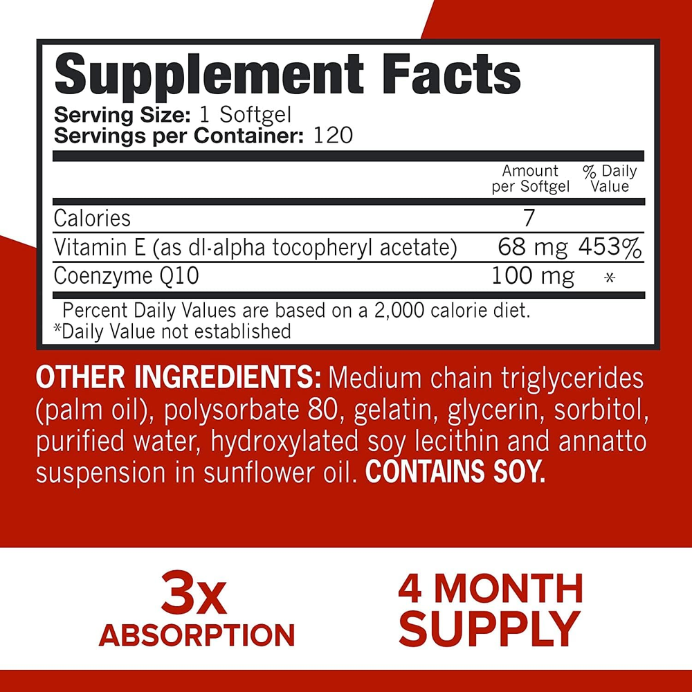 Antioxidant for Heart Health Ultra CoQ10 100Mg Softgels, 3X Better Absorption,  & Energy Production, Coenzyme Q10 Vitamins and Supplements, 4 Month Supply, 120 Count